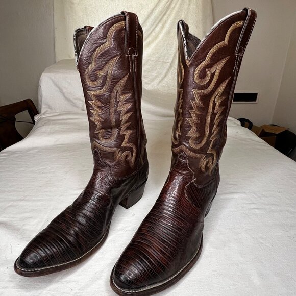 JUSTIN Brown Lizard Skin Leather Cowboy Boots Mens Size 10.5 D Style 8308 - Picture 6 of 16
